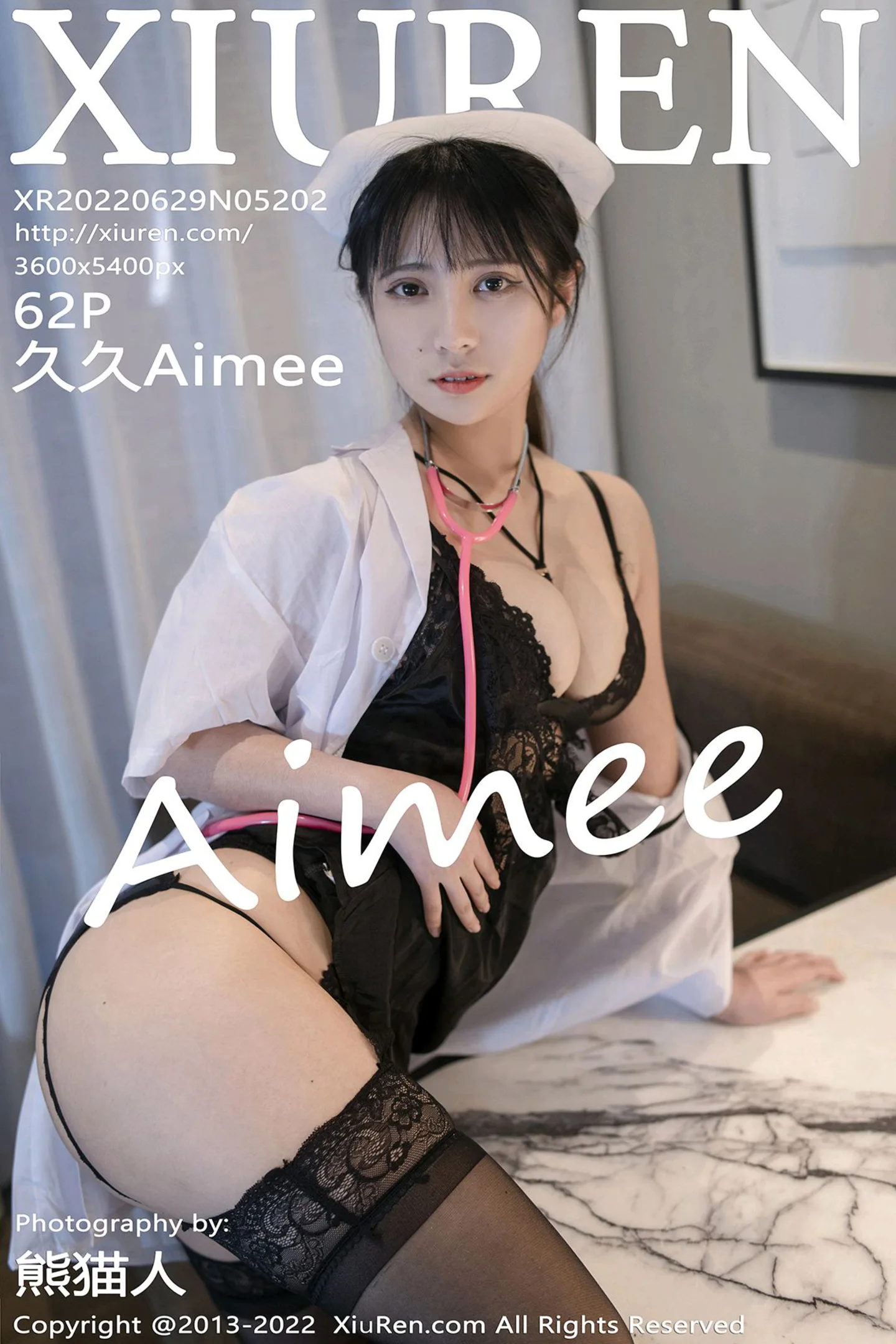 [XiuRen秀人网] VOL.5202 模特久久Aimee私房性感白衣天使服饰下黑色蕾丝内衣诱惑写真62P-秀人网官方网站